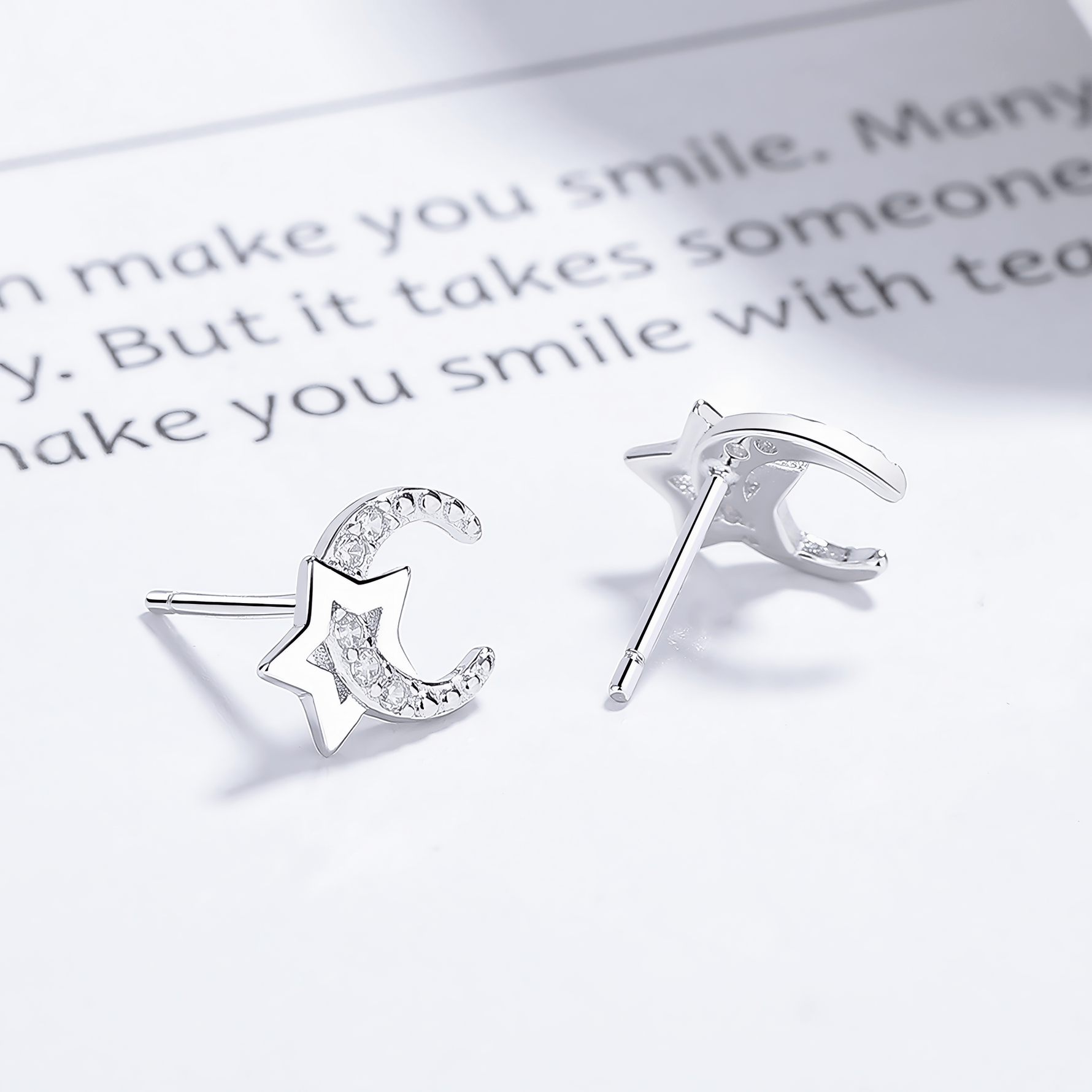 Moon & Star Stud Earrings – 925 Sterling Silver with Sparkling CZ Detail - NAFALUXE