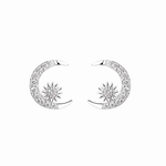 Moon & Starburst Stud Earrings – 925 Sterling Silver with Sparkling CZ Crystals - NAFALUXE