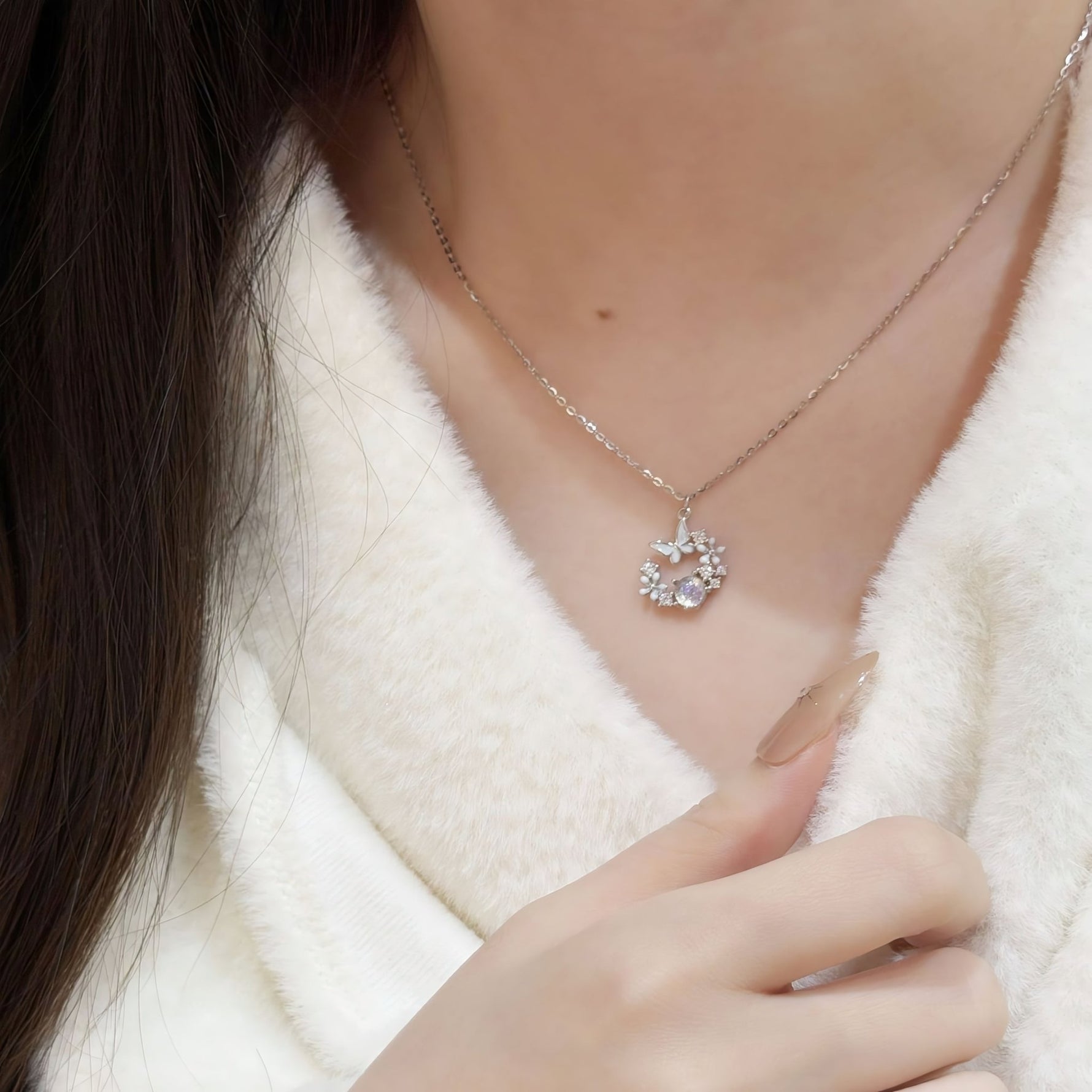 Moonlit Butterfly Floral Necklace - NAFALUXE