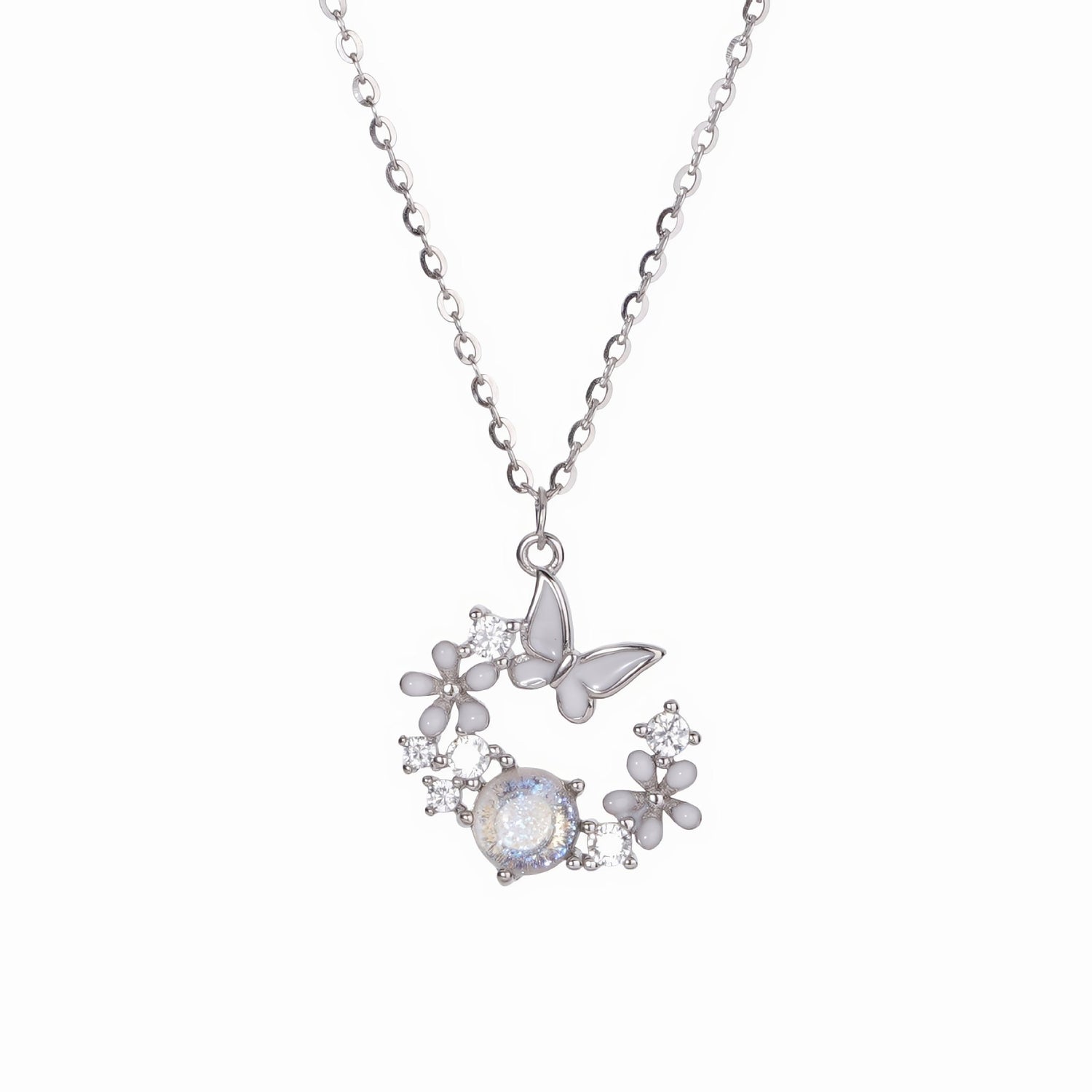 Collana floreale "Farfalla al chiaro di luna" - NAFALUXE