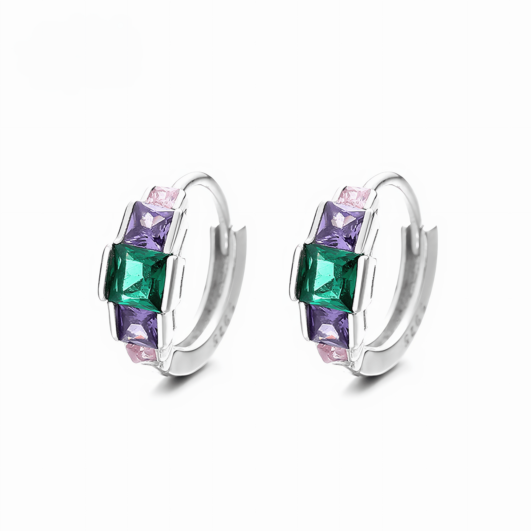 Multicolor Princess - Cut Hoop Earrings – 925 Silver with AAA Cubic Zirconia - NAFALUXE
