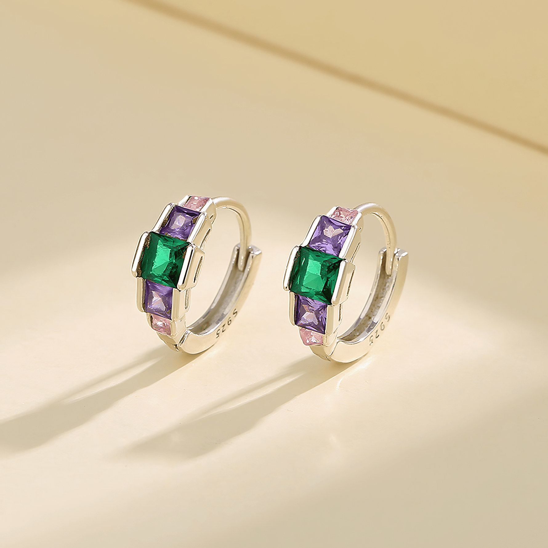 Multicolor Princess - Cut Hoop Earrings – 925 Silver with AAA Cubic Zirconia - NAFALUXE