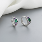 Multicolor Princess - Cut Hoop Earrings – 925 Silver with AAA Cubic Zirconia - NAFALUXE
