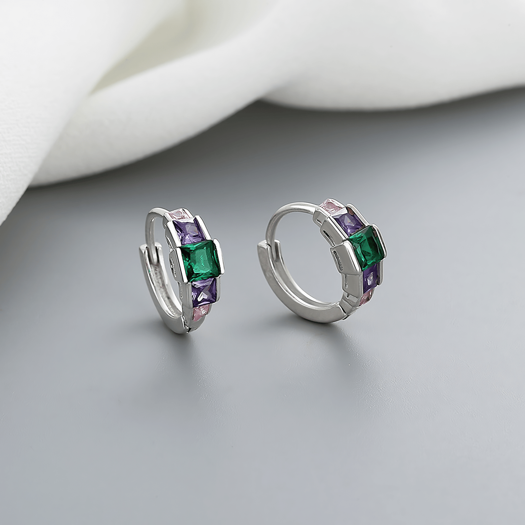 Multicolor Princess - Cut Hoop Earrings – 925 Silver with AAA Cubic Zirconia - NAFALUXE