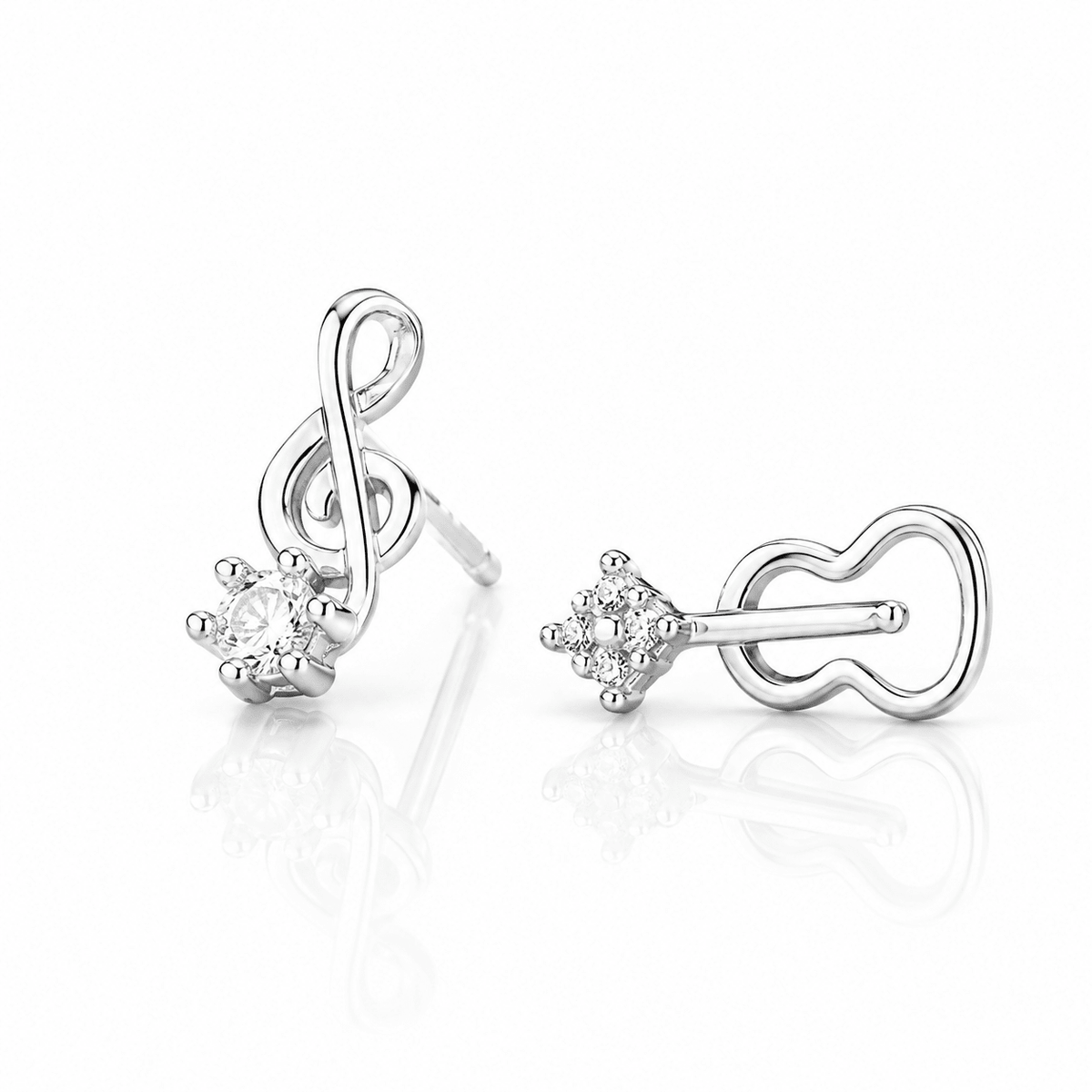 Ohrstecker aus Sterlingsilber mit Musiknote und Gitarre – Asymmetrische Zirkonia-Ohrringe – NAFALUXE