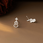 Music Note & Guitar Sterling Silver Stud Earrings – Asymmetrical CZ Earrings - NAFALUXE