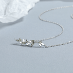 Olive Leaf Necklace in Sterling Silver with Green Zirconia - NAFALUXE