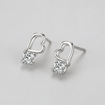 Open Heart Stud Earrings 925 Sterling Silver with Round Zirconia - NAFALUXE