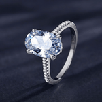 Oval Cut Solitaire Ring 925 Sterling Silver with Zirconia Band - NAFALUXE
