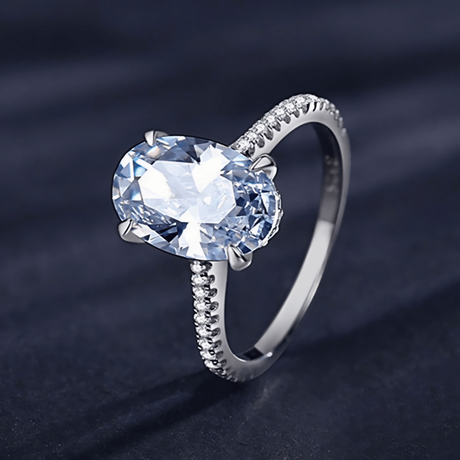 Oval Cut Solitaire Ring 925 Sterling Silver with Zirconia Band - NAFALUXE