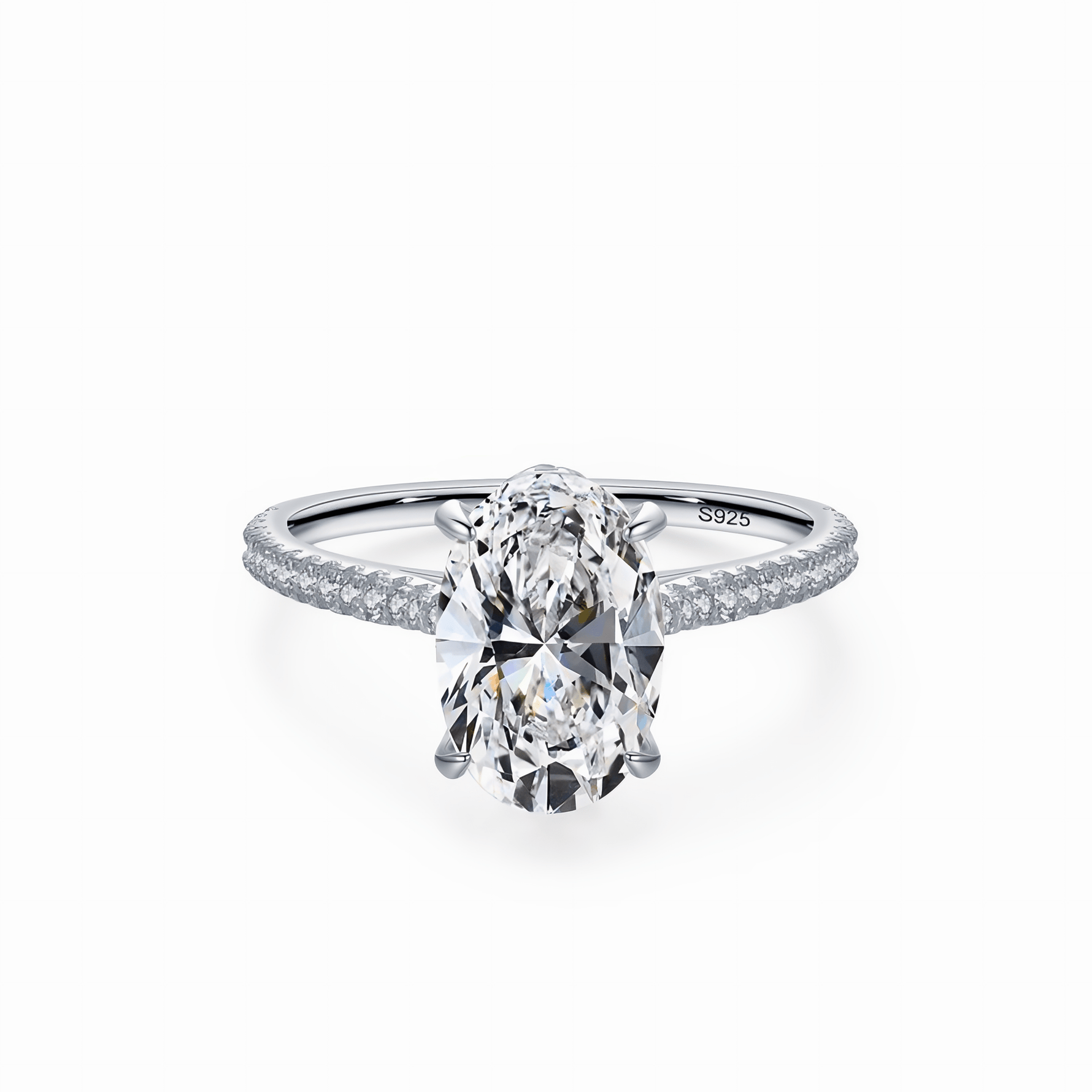 Oval Cut Solitaire Ring 925 Sterling Silver with Zirconia Band - NAFALUXE