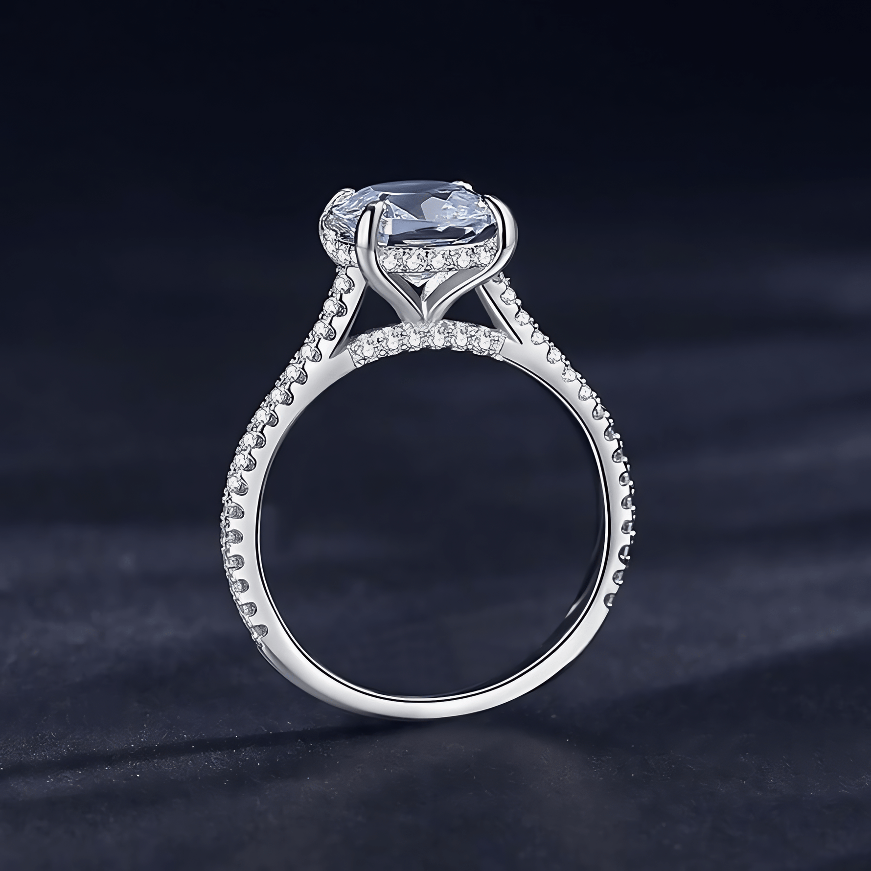Oval Cut Solitaire Ring 925 Sterling Silver with Zirconia Band - NAFALUXE