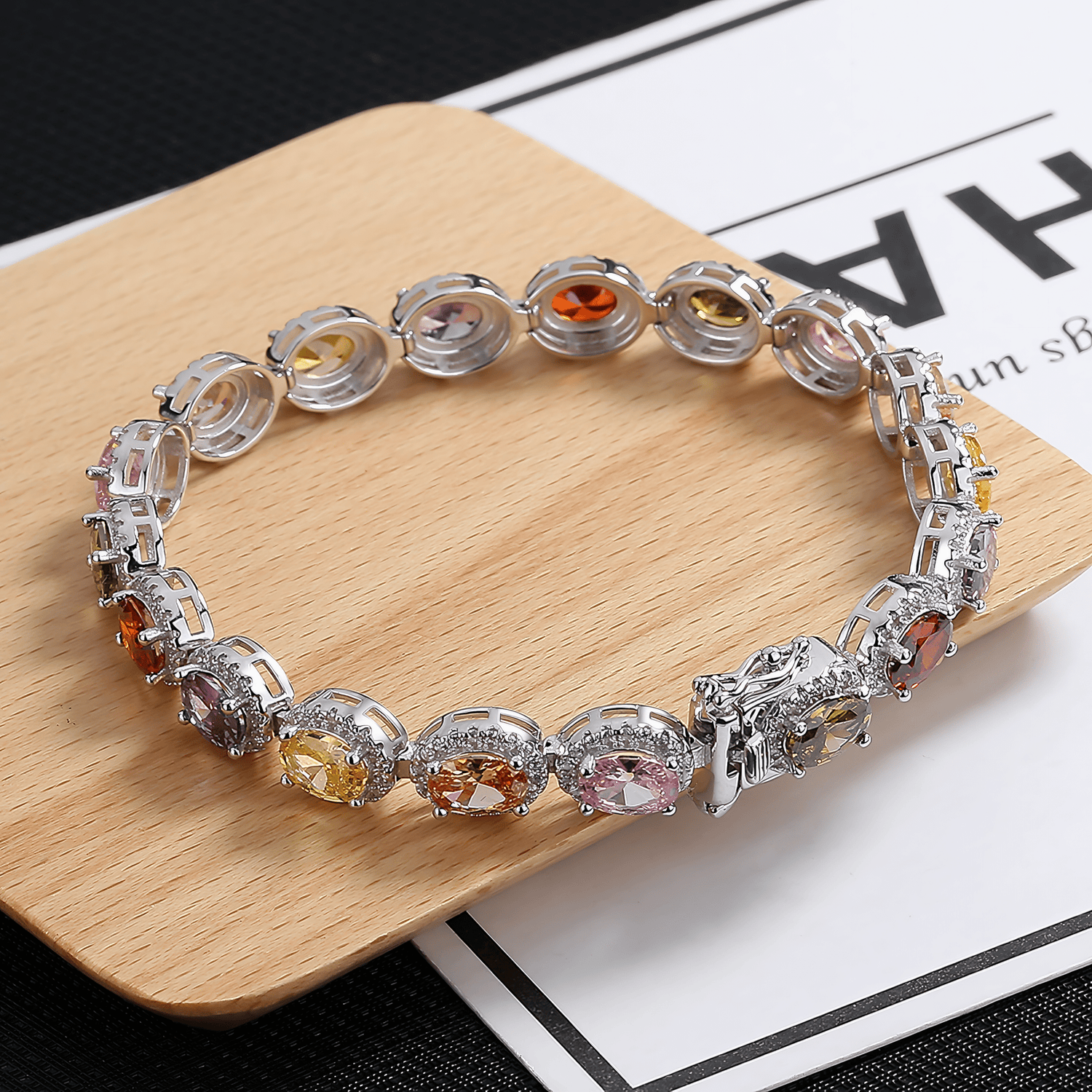 Oval Gemstone Halo Bracelet Sterling Silver 925 - NAFALUXE