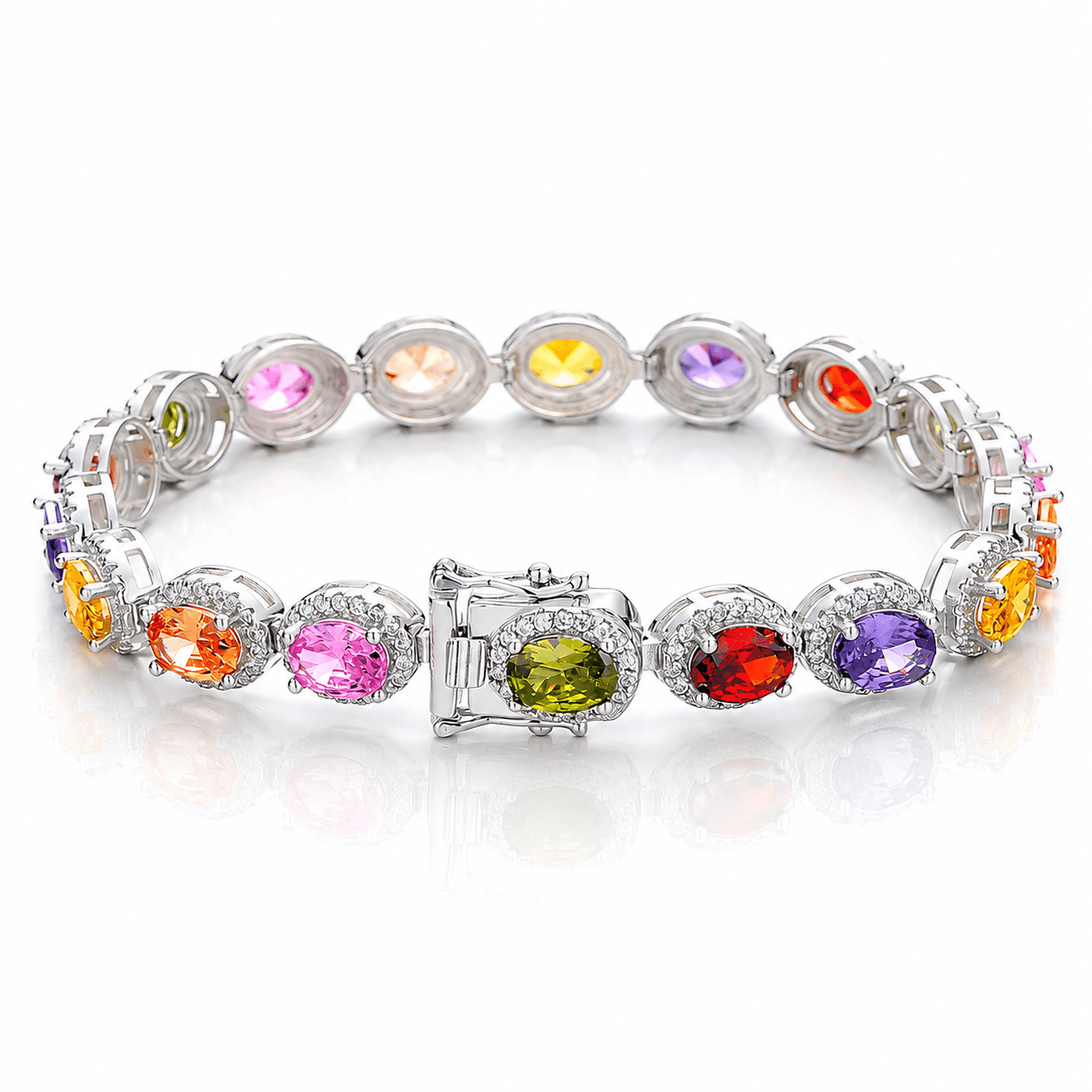 Bracciale con pietra preziosa ovale e castone a corona in argento sterling 925 - NAFALUXE