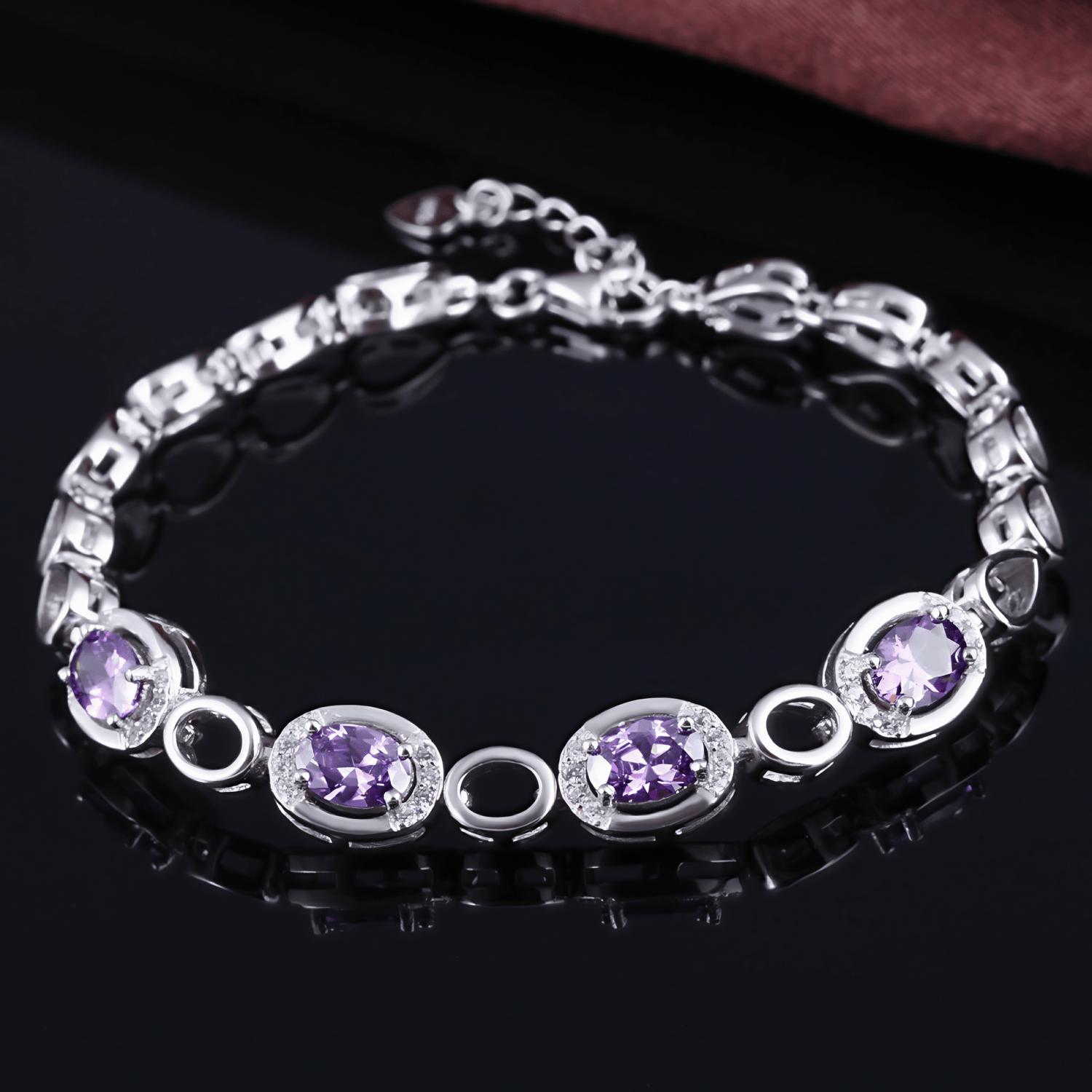 Oval Purple Zirconia and Halo Accents - NAFALUXE