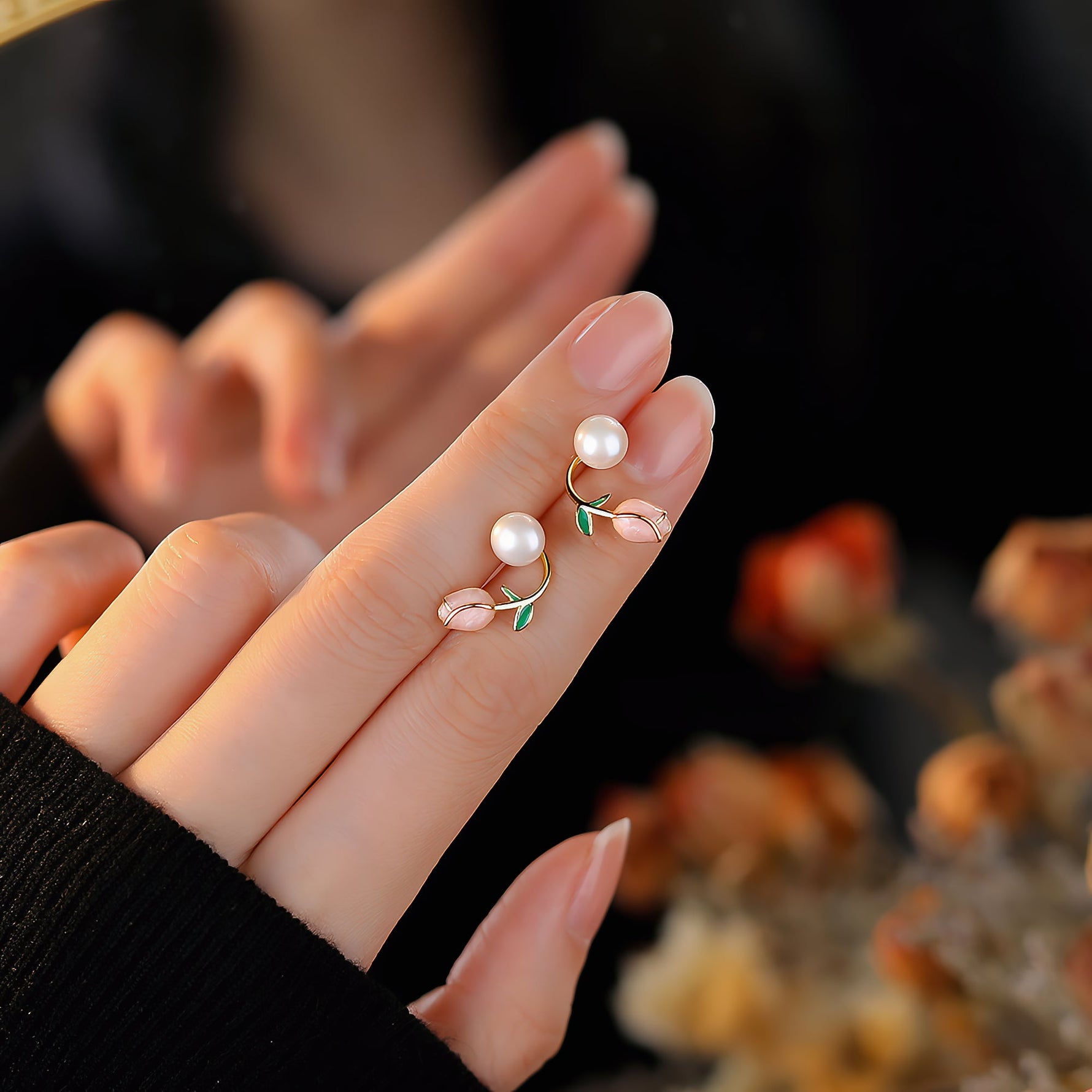 Pearl Rose Stud Earrings – 925 Sterling Silver - NAFALUXE