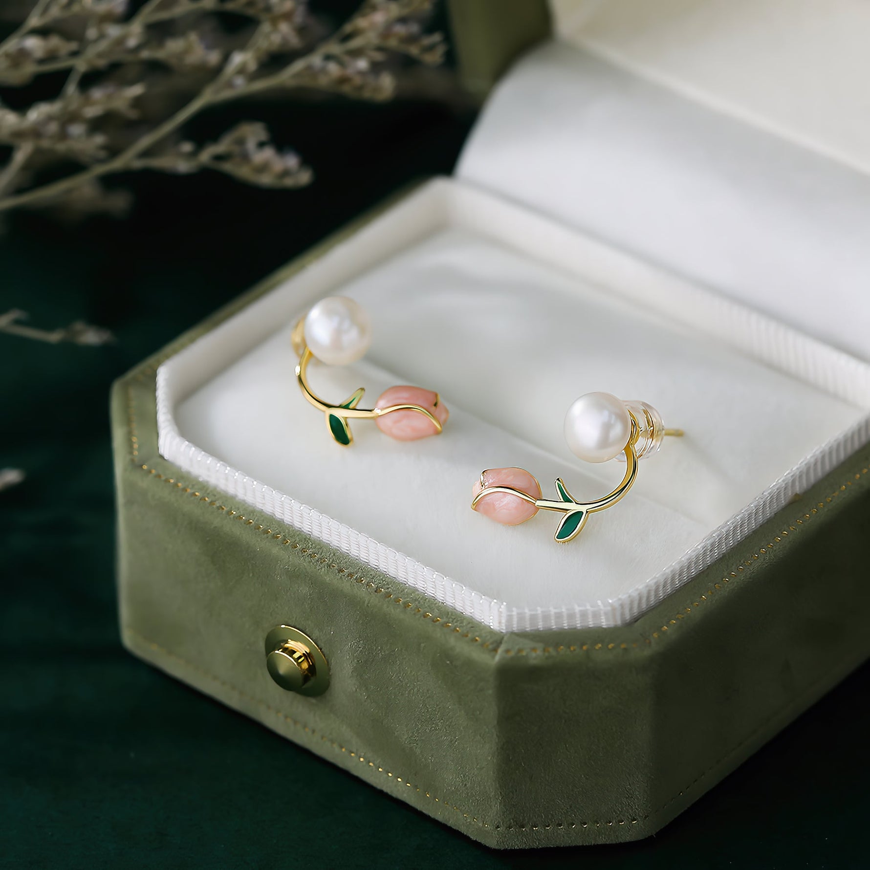 Pearl Rose Stud Earrings – 925 Sterling Silver - NAFALUXE
