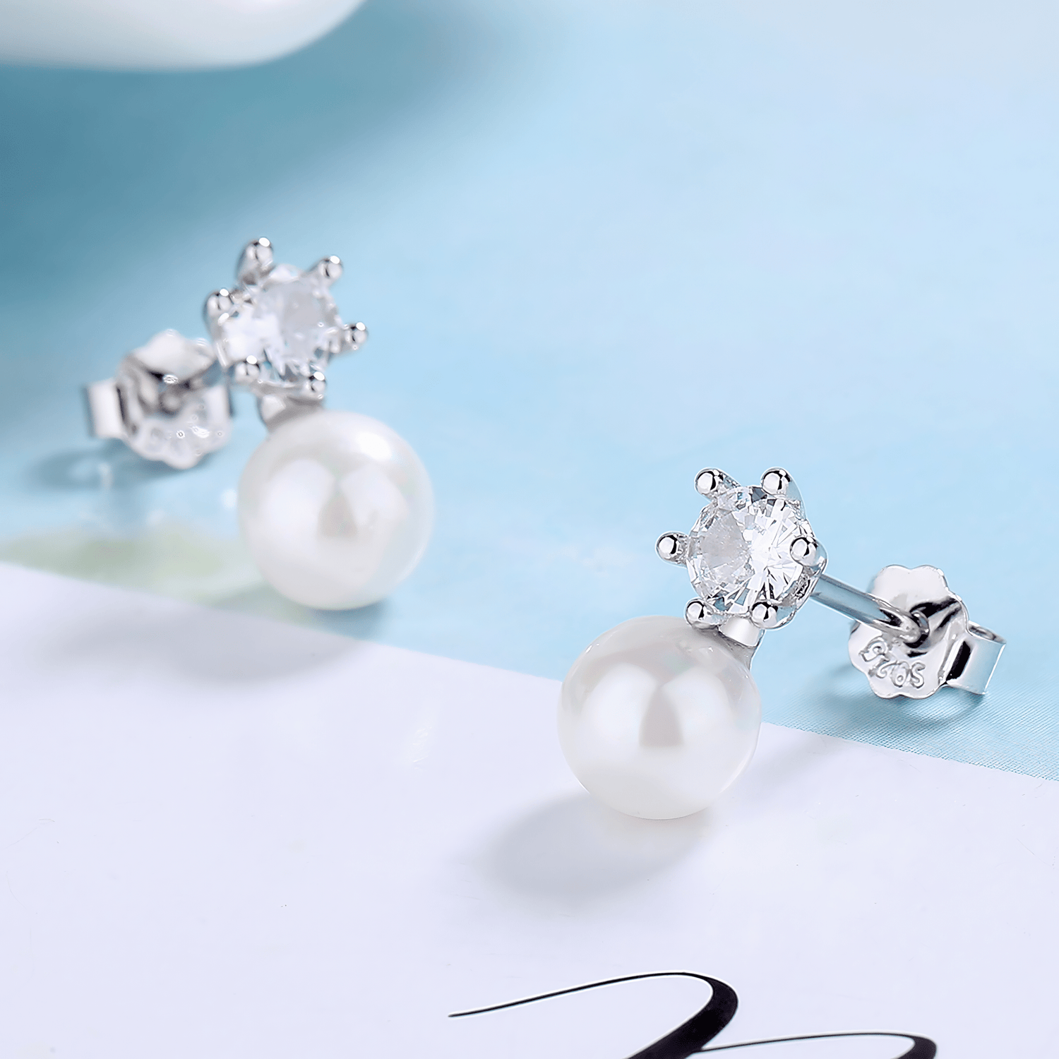 Pearl Sparkle Studs in Sterling Silver - NAFALUXE