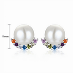 Pearl Stud Earrings with Colorful Zirconia Accents Elegant Radiance - NAFALUXE