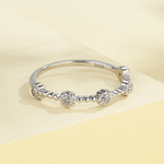 Petite Blossom – Sterling Silver Beaded Ring with Floral CZ Accents - NAFALUXE