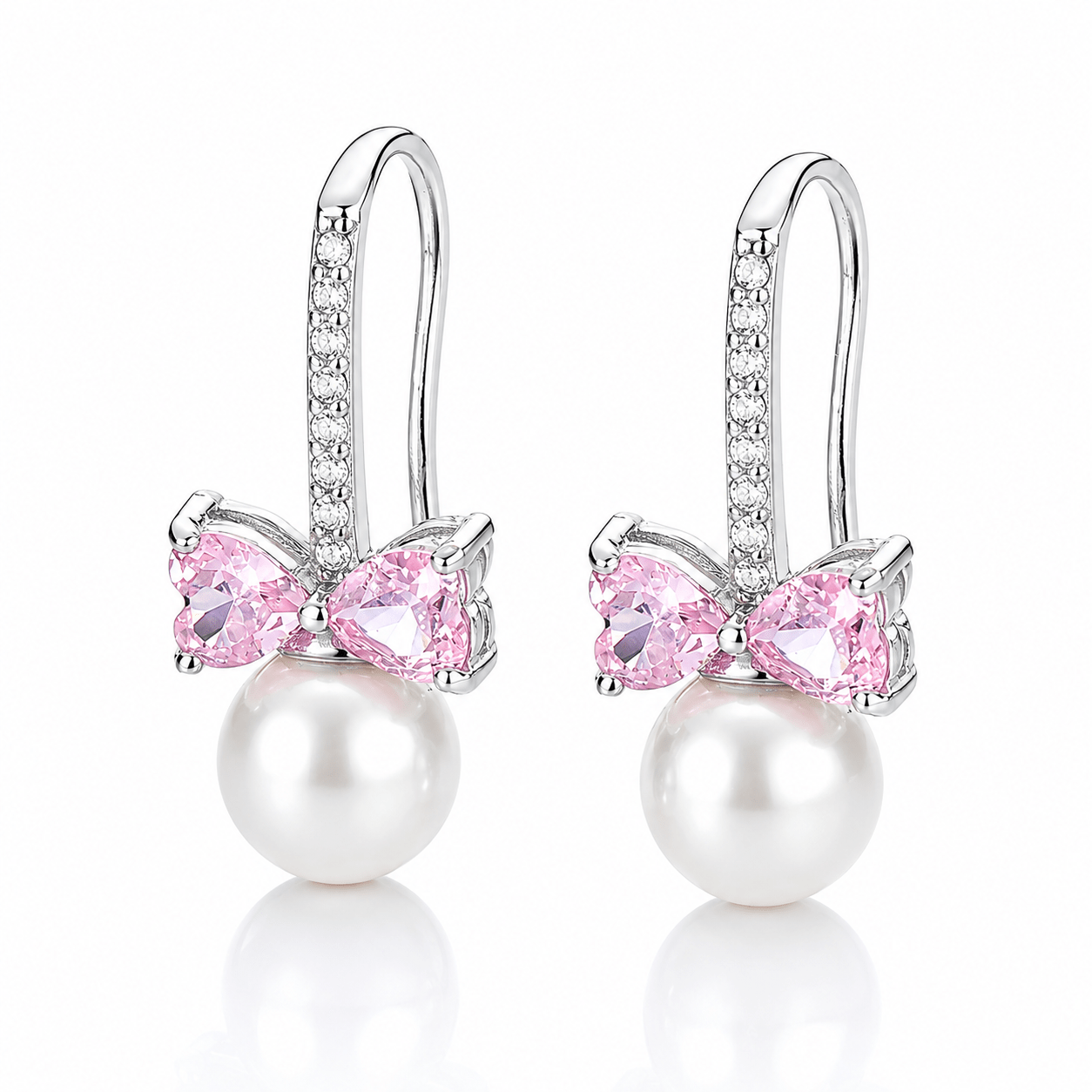 Boucles d'oreilles rose et perle – Argent sterling 925 avec accents CZ en forme de cœur - NAFALUXE