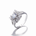 Radiant Bloom Sterling Silver Ring with Baguette and Round Cut Accents - NAFALUXE