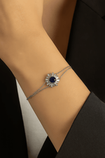 Radiant Sunburst Bracelet with Blue Sapphire Stone Sterling Silver 925 - NAFALUXE
