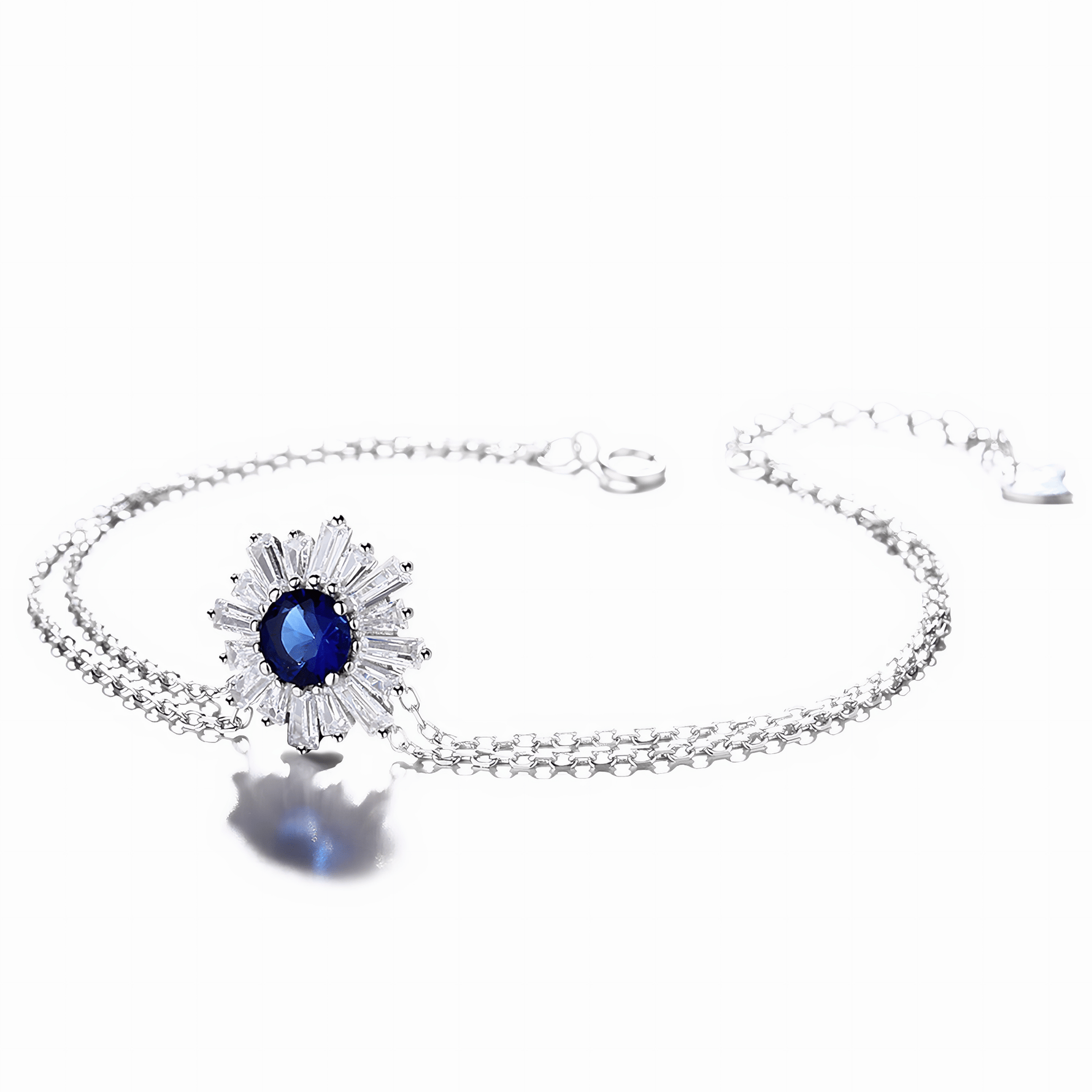 Radiant Sunburst Bracelet with Blue Sapphire Stone Sterling Silver 925 - NAFALUXE