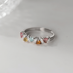 Rainbow Heart Sterling Silver Ring – Multicolor CZ Heart Band Ring - NAFALUXE