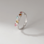 Rainbow Heart Sterling Silver Ring – Multicolor CZ Heart Band Ring - NAFALUXE