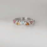 Rainbow Heart Sterling Silver Ring – Multicolor CZ Heart Band Ring - NAFALUXE
