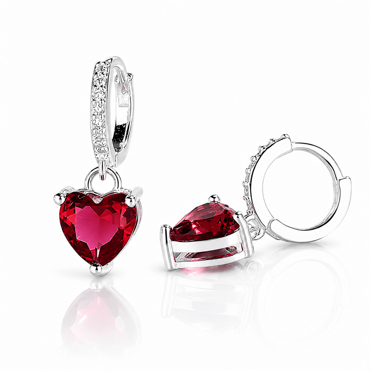 Boucles d'oreilles cœur rouge – Argent 925 - NAFALUXE