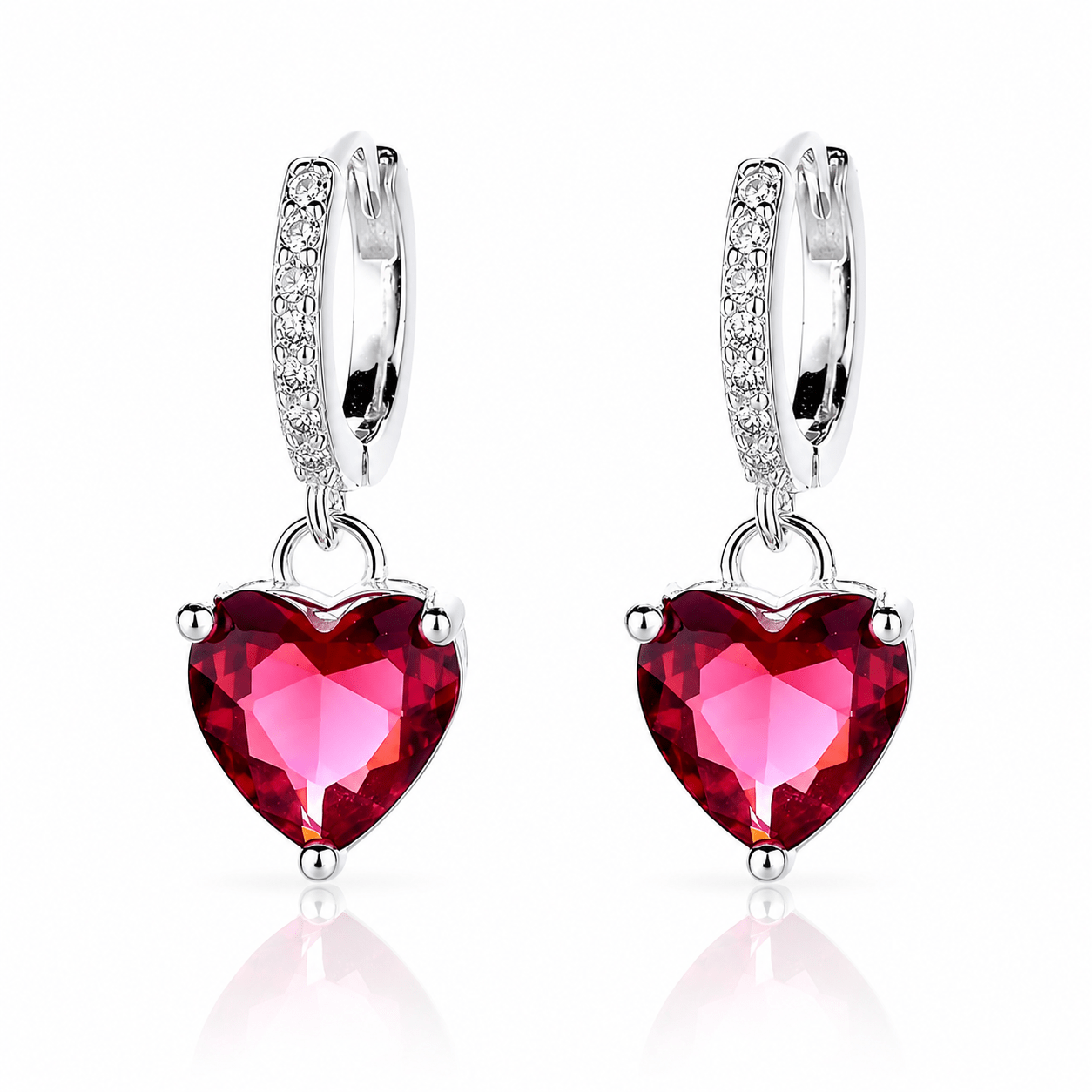 Boucles d'oreilles cœur rouge – Argent 925 - NAFALUXE