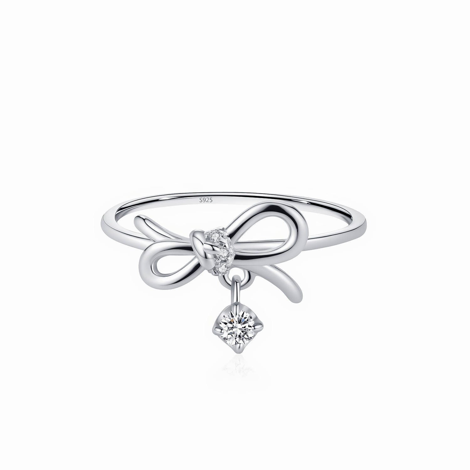 Ribbon Charm Ring 925 Sterling Silver with CZ Detail - NAFALUXE