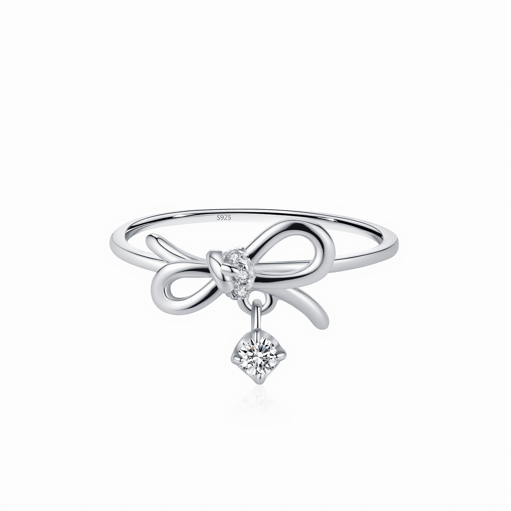 Ribbon Charm Ring 925 Sterling Silver with CZ Detail - NAFALUXE