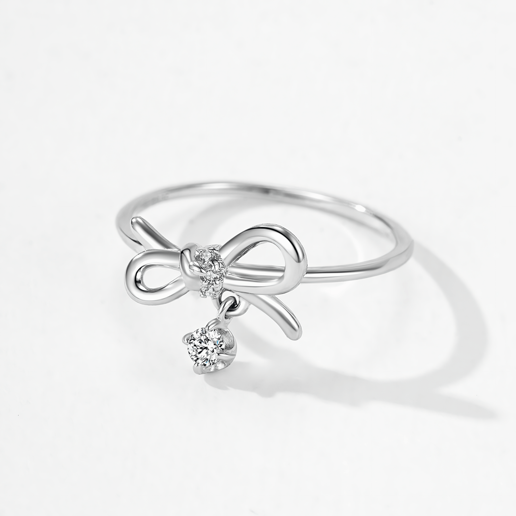 Ribbon Charm Ring 925 Sterling Silver with CZ Detail - NAFALUXE