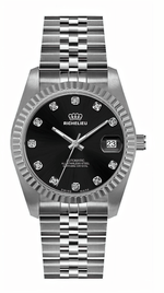 Montre Richelieu automatique à cadran noir et diamants, 31 mm – Fabriquée en Suisse - NAFALUXE