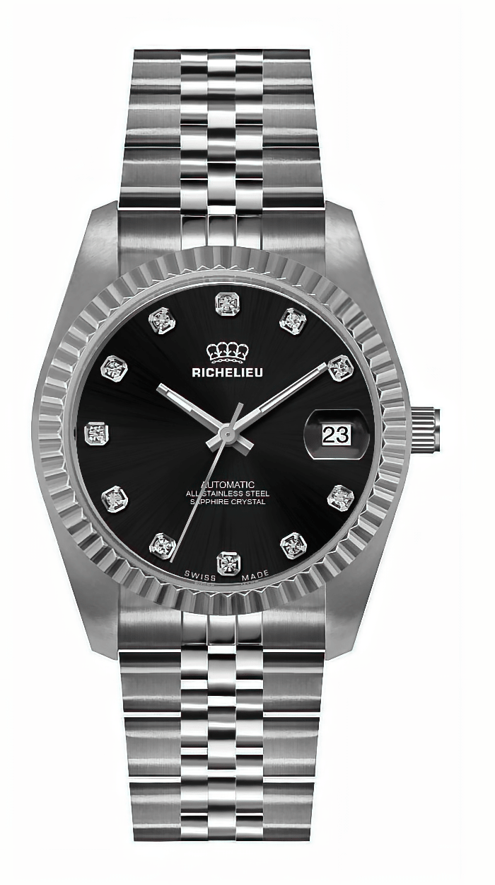 Orologio Richelieu automatico con quadrante nero e diamanti, 31 mm – Swiss Made - NAFALUXE