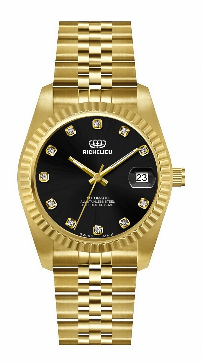 Orologio Richelieu automatico con quadrante nero e cassa in oro, 31 mm – Swiss Made - NAFALUXE
