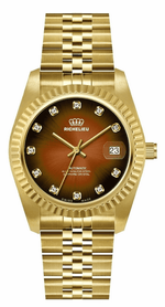Richelieu Automatic Brown Sunray Dial Gold Watch 31mm – Swiss Made - NAFALUXE