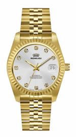 Montre Richelieu automatique à cadran doré et diamants, 31 mm – Fabriquée en Suisse - NAFALUXE