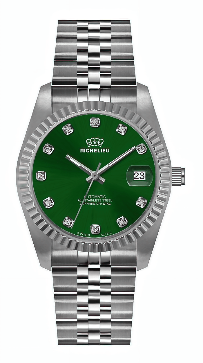 Orologio Richelieu automatico con quadrante verde e diamanti, 31 mm – Swiss Made - NAFALUXE