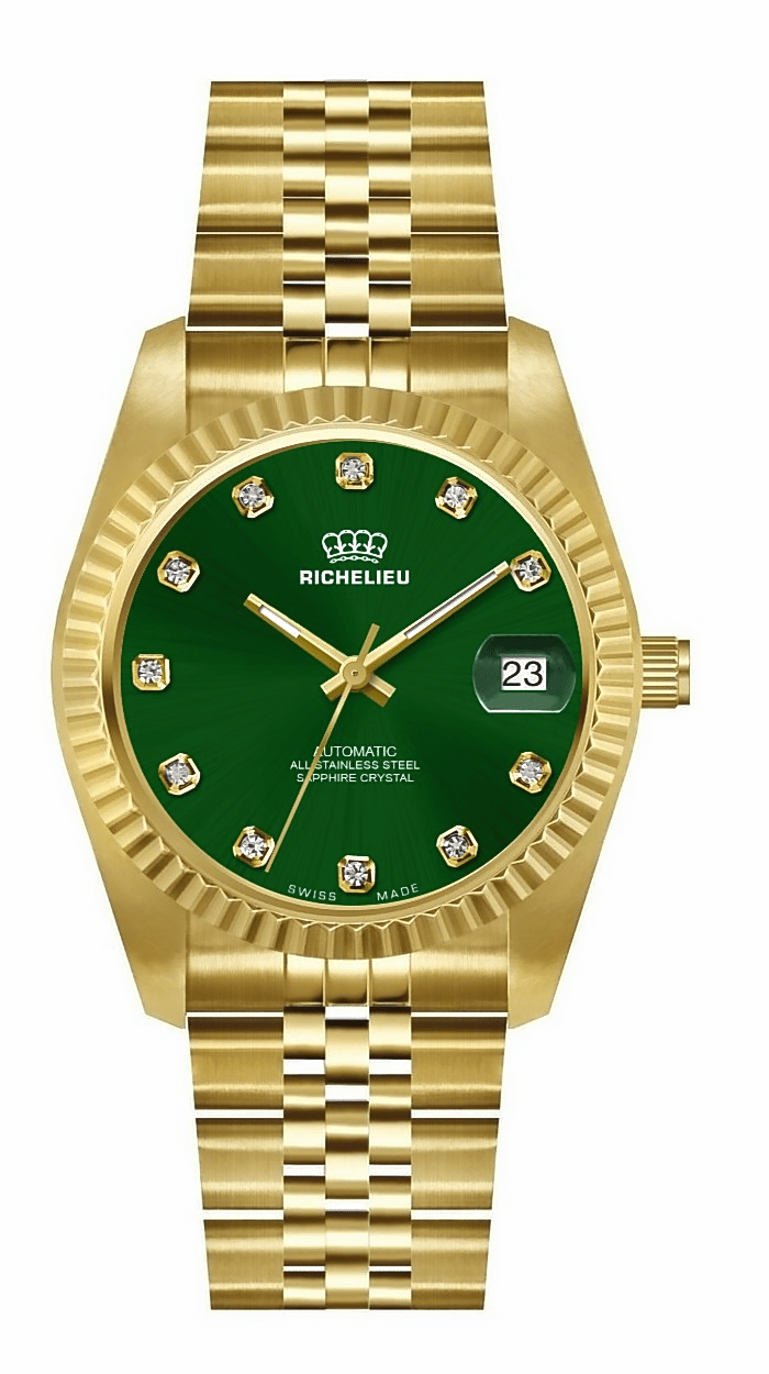Orologio Richelieu automatico con quadrante verde e cassa in oro, 31 mm – Swiss Made - NAFALUXE
