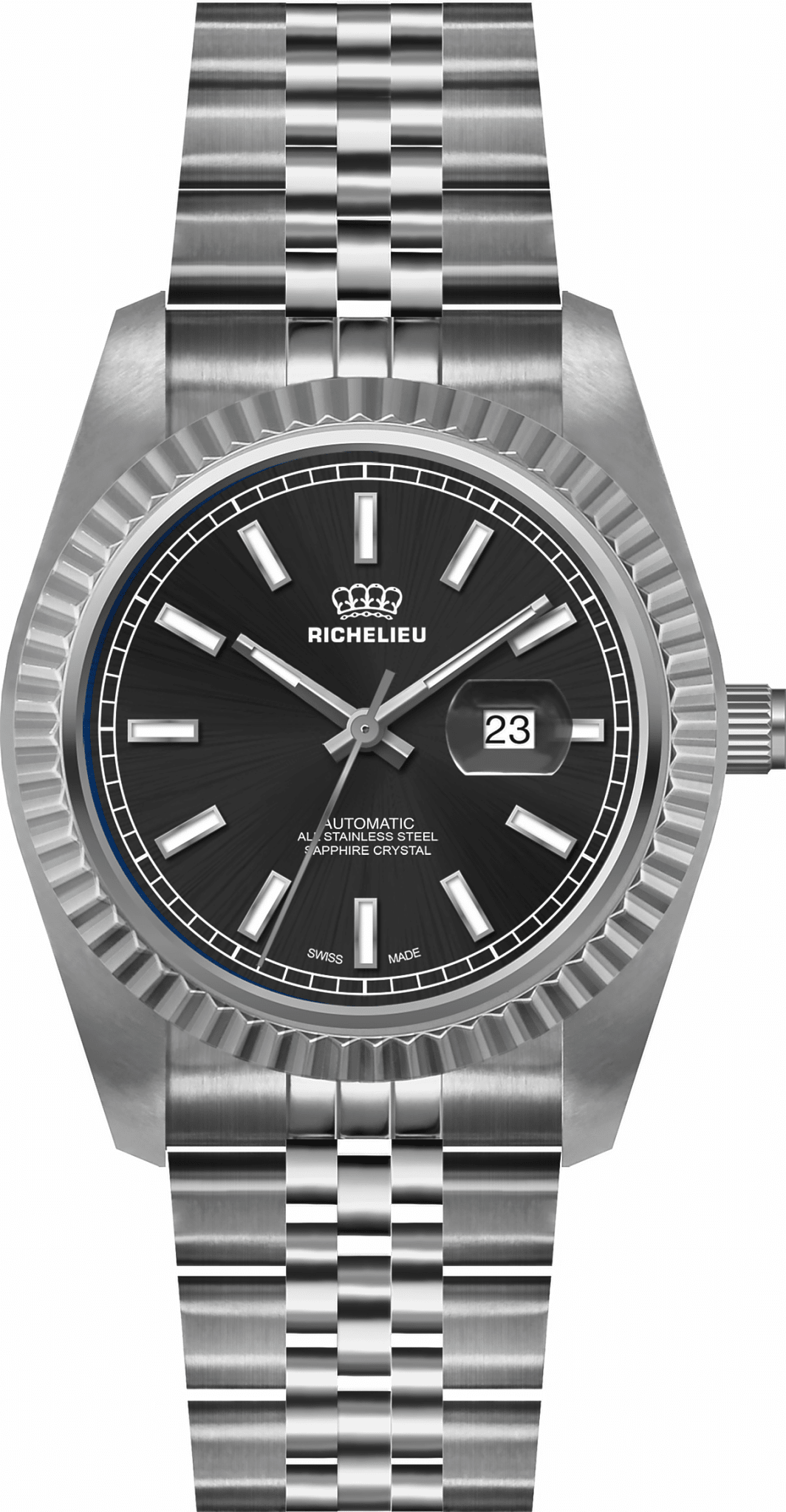Richelieu Automatic Men’s Watch 38mm – Black Dial Stainless Steel | Swiss Made - NAFALUXE