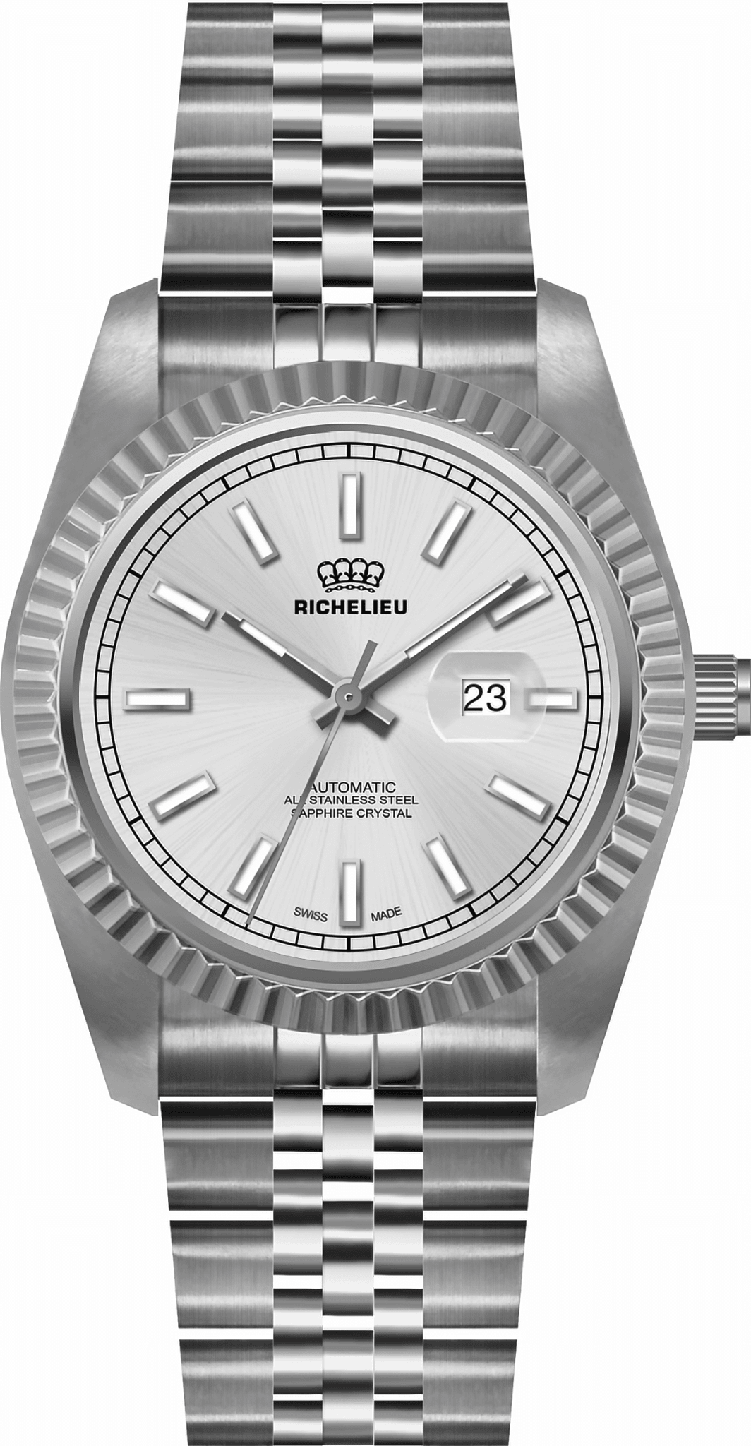 Orologio da uomo Richelieu Automatic 38 mm – Quadrante argento, acciaio inossidabile | Swiss Made - NAFALUXE