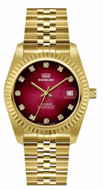 Orologio Richelieu automatico con quadrante rosso a raggi di sole, 31 mm – Swiss Made - NAFALUXE