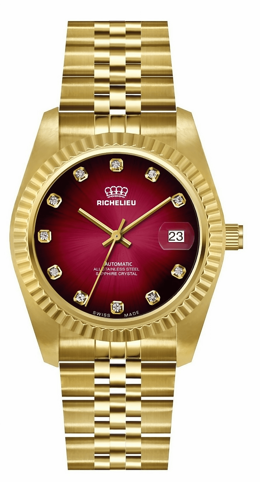Orologio Richelieu automatico con quadrante rosso a raggi di sole, 31 mm – Swiss Made - NAFALUXE