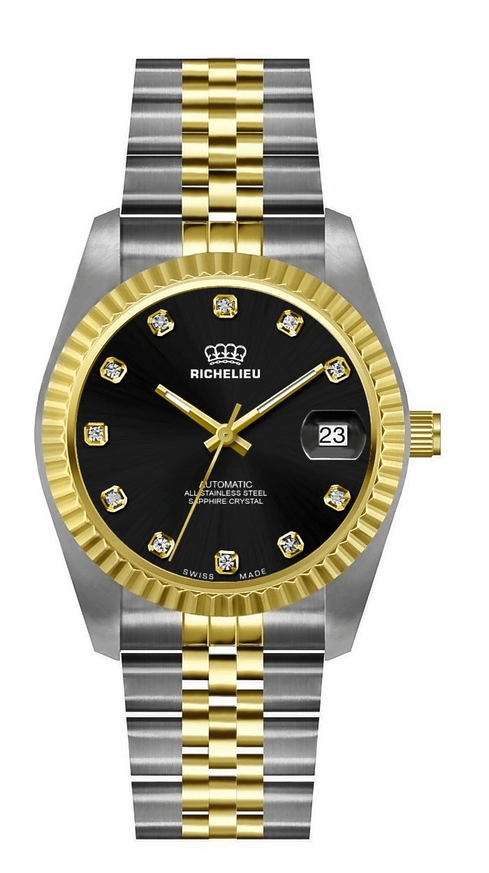 Montre automatique Richelieu à cadran noir bicolore, 31 mm – Fabriquée en Suisse - NAFALUXE