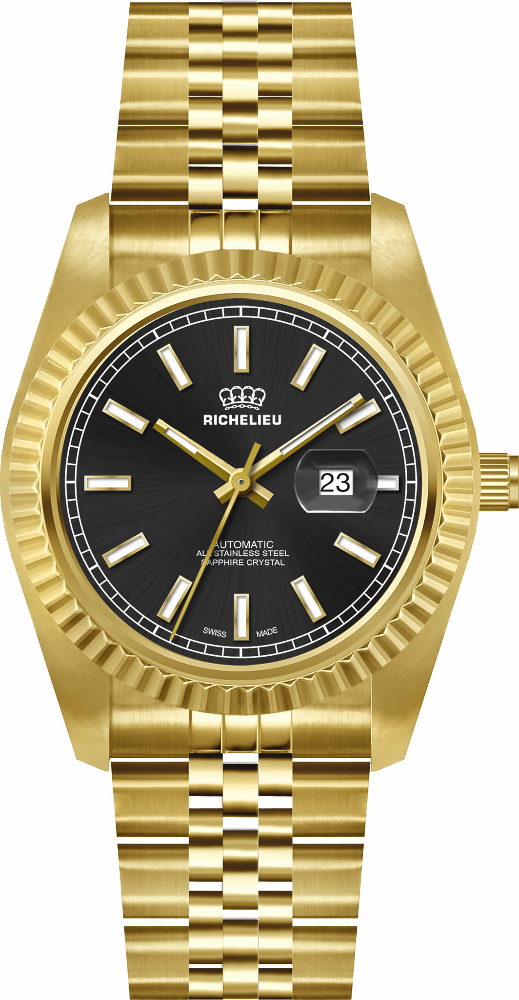 Orologio unisex automatico Richelieu da 38 mm – Quadrante nero, finiture dorate | Swiss Made - NAFALUXE