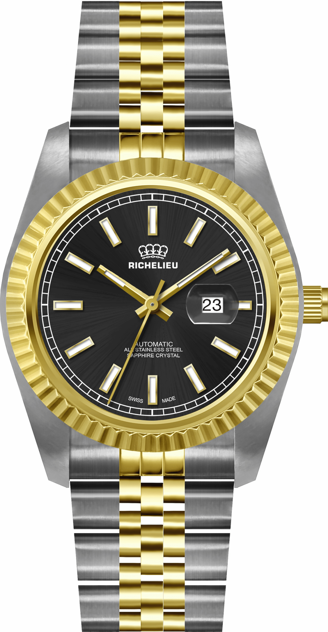 Orologio unisex automatico Richelieu da 38 mm – Quadrante nero bicolore | Swiss Made - NAFALUXE